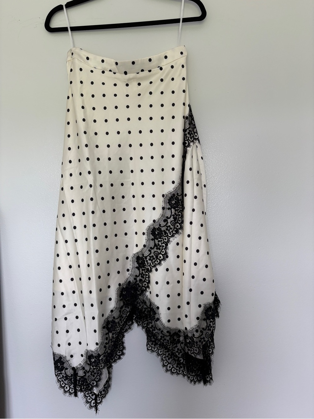 Commense Ivory Polka Dot Maxi Skirt with Black Lace Trim